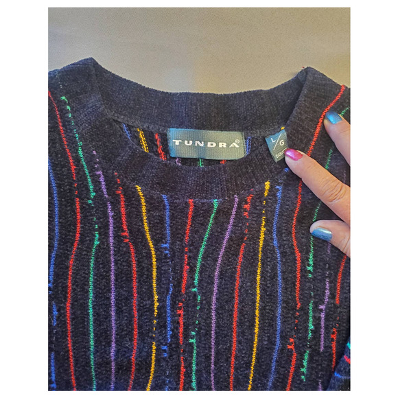 Vintage Tundra Textured Rainbow Stripe 90s Coogi-Stryle Men's Sweater L/G - Picture 5 of 7